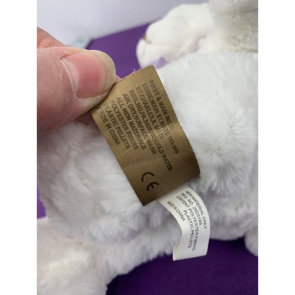 Dena NO 1784 First Main White Bear Plush Stuffed Animal Purple Pink Striped Ribb - Picture 8 of 12